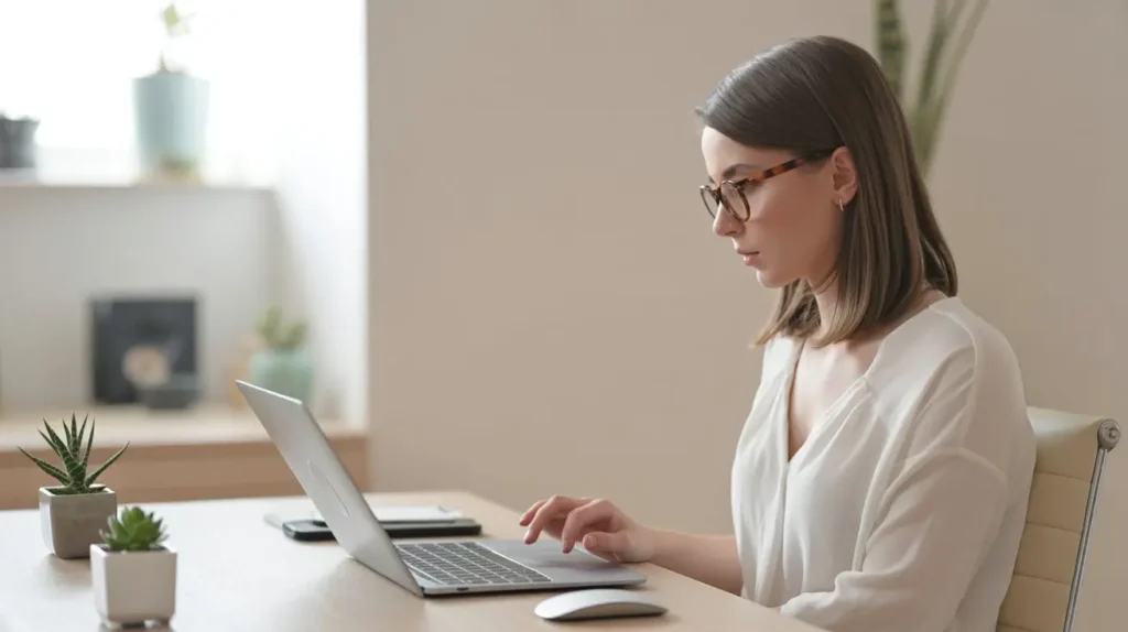 Organização pessoal, mulher trabalhando em uma mesa organizada