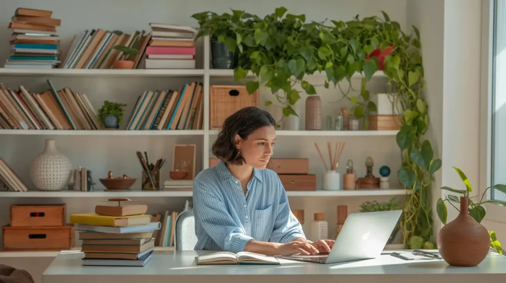 prateleiras e nichos no home office com organização e funcionalidade