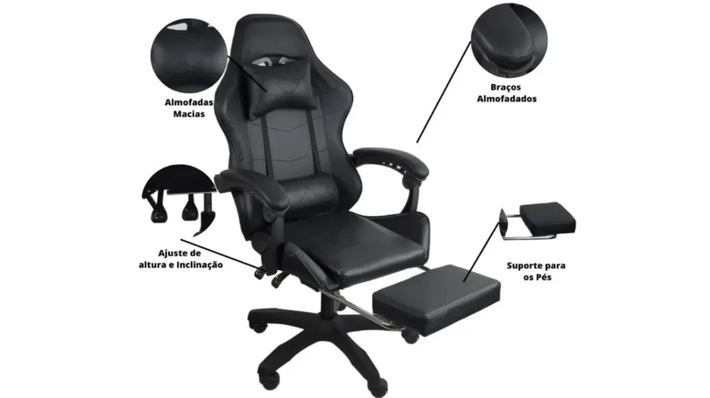 cadeiras gamer com apoio para os pés para mais conforto e ergonomia
