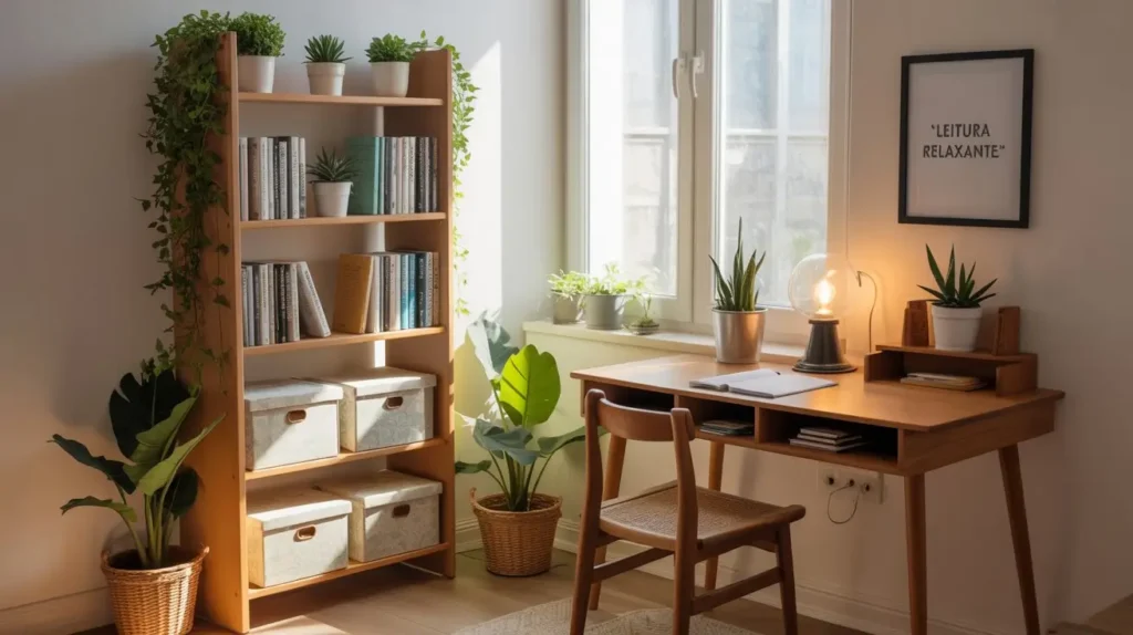 organização de home office pequeno com funcionalidade