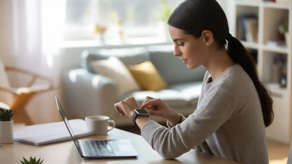 pessoa usando smartwatch para produtividade no home office