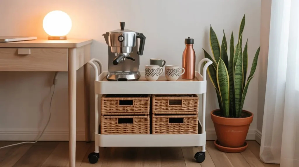 Como Montar um Cantinho do Café no Home Office com cafeteira e garrafa térmica.